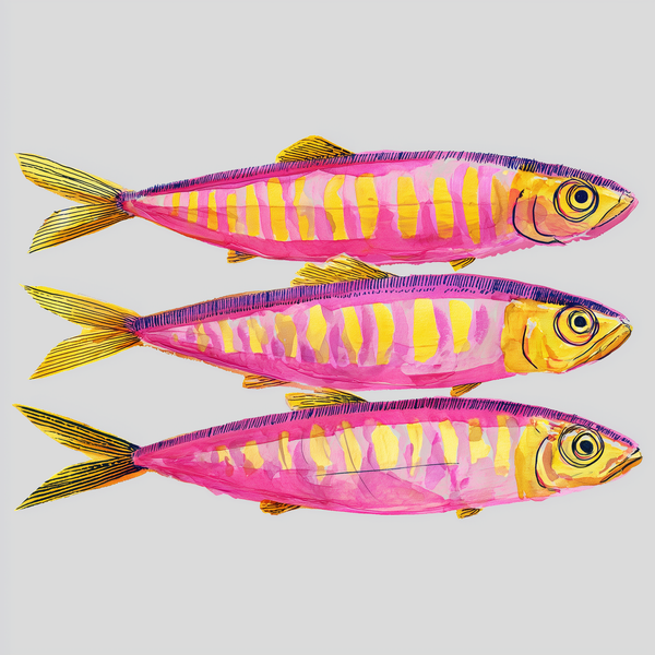 Neon Mackerel Pink Yellow Pop Art Style Painting