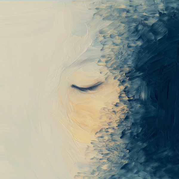 Female Face Closed Eyes Dark Blue Expressionist Painting