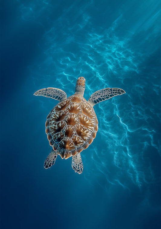 Zeeschildpad Diepblauw Oceaan Lichtstralen Onderwaterwereld Canvas Schilderij