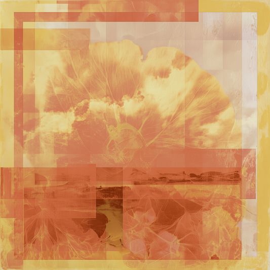 Abstrakte Landschaft in warmen Orange- und Goldtönen, Leinwandbild mit Blumenmotiv