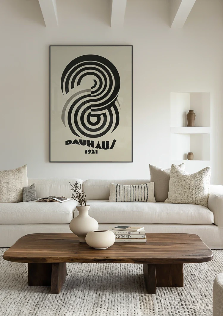 Bauhaus 1921 Concentrische Spiraal Zwart Beige Schilderij