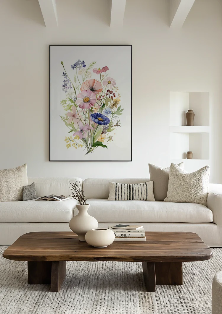 Watercolor Wildflower Bouquet Pastel Colors Pink Blue Delicate Botanical Painting