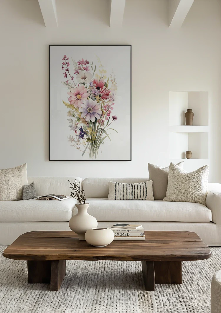 Aquarell Blumenstrauß Rosa Lila Kosmos Zarte Wildblumen Pastell Gemälde