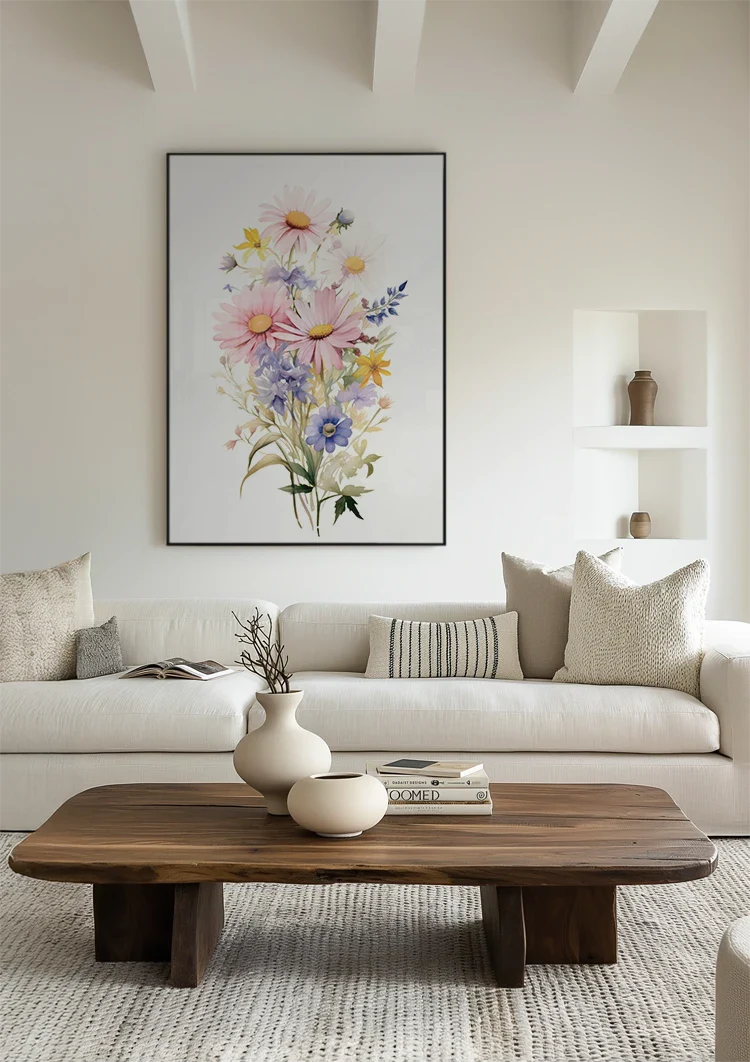 Aquarellstrauß Rosa Gänseblümchen Orange Lilie Lila Wildblumen Fröhliches Gemälde