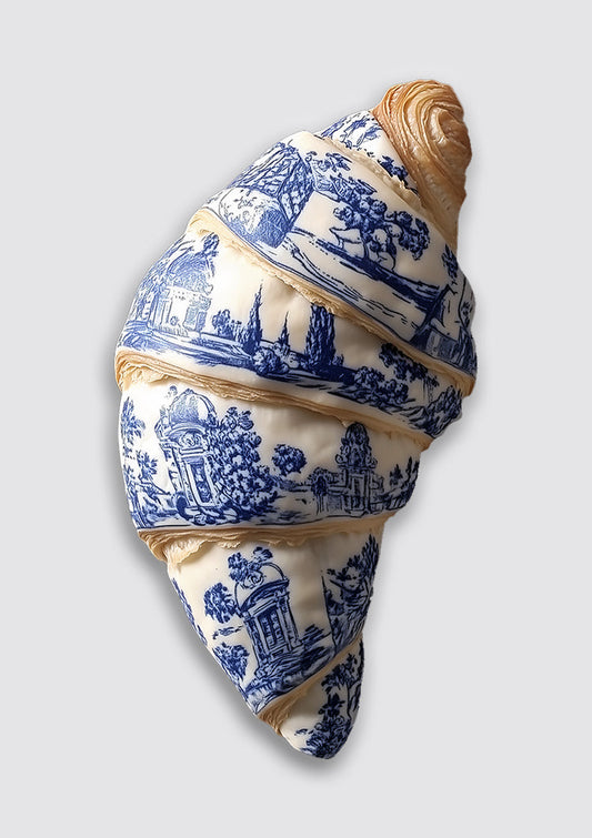 Croissant canvas schilderij met Delfts blauwe windmolens en Hollandse motieven
