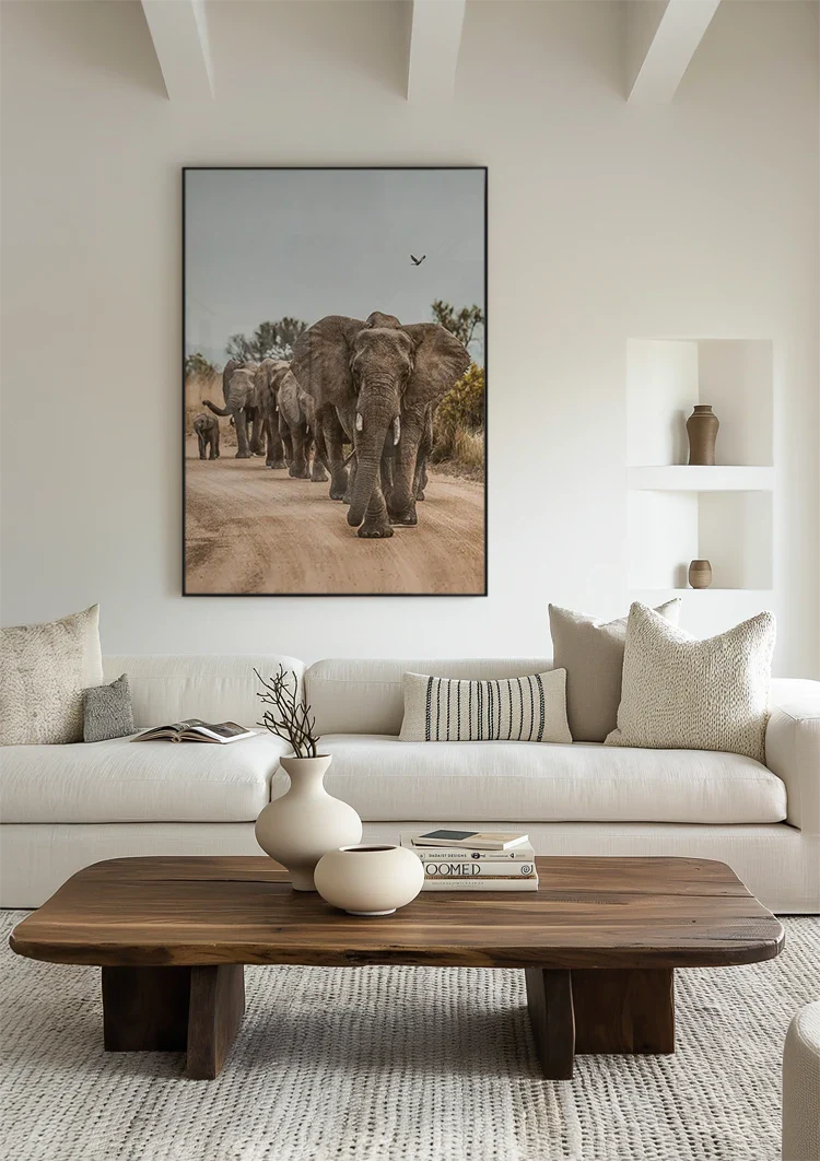 Kudde Olifanten Kalveren Zandpad Afrikaanse Natuur Schilderij