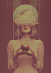 Surrealist Female Portrait With Cloud And Red Apple Vintage Painting