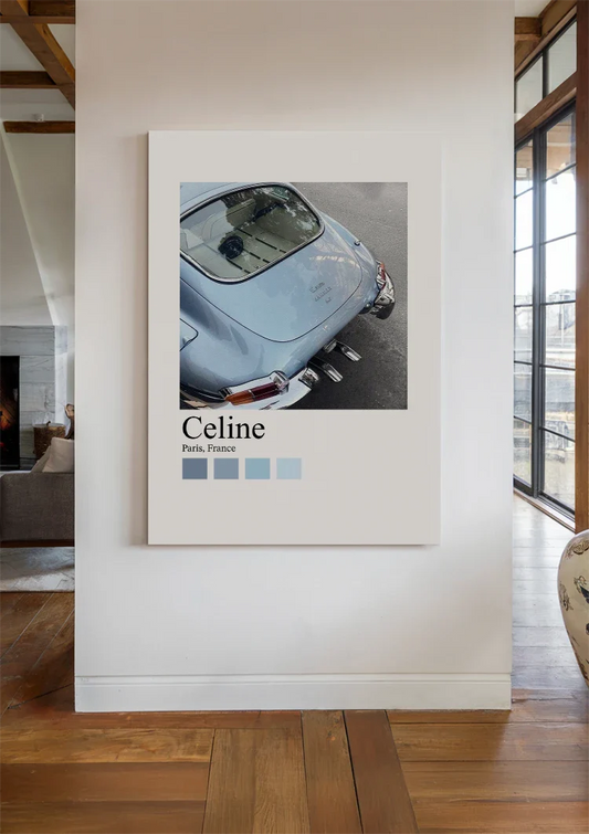 Vintage Sportwagen Leinwandbild hängt über dem Bett im Schlafzimmer