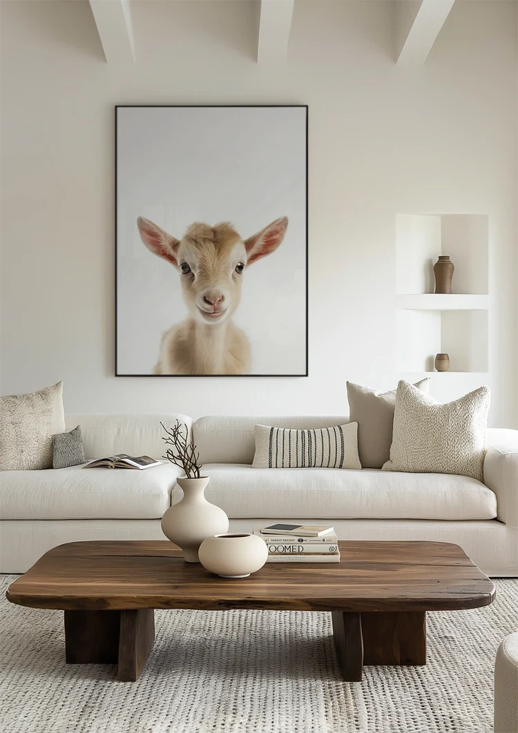 Niedliche Ziege Große rosa Ohren Neugieriger Blick Helles Porträt Gemälde