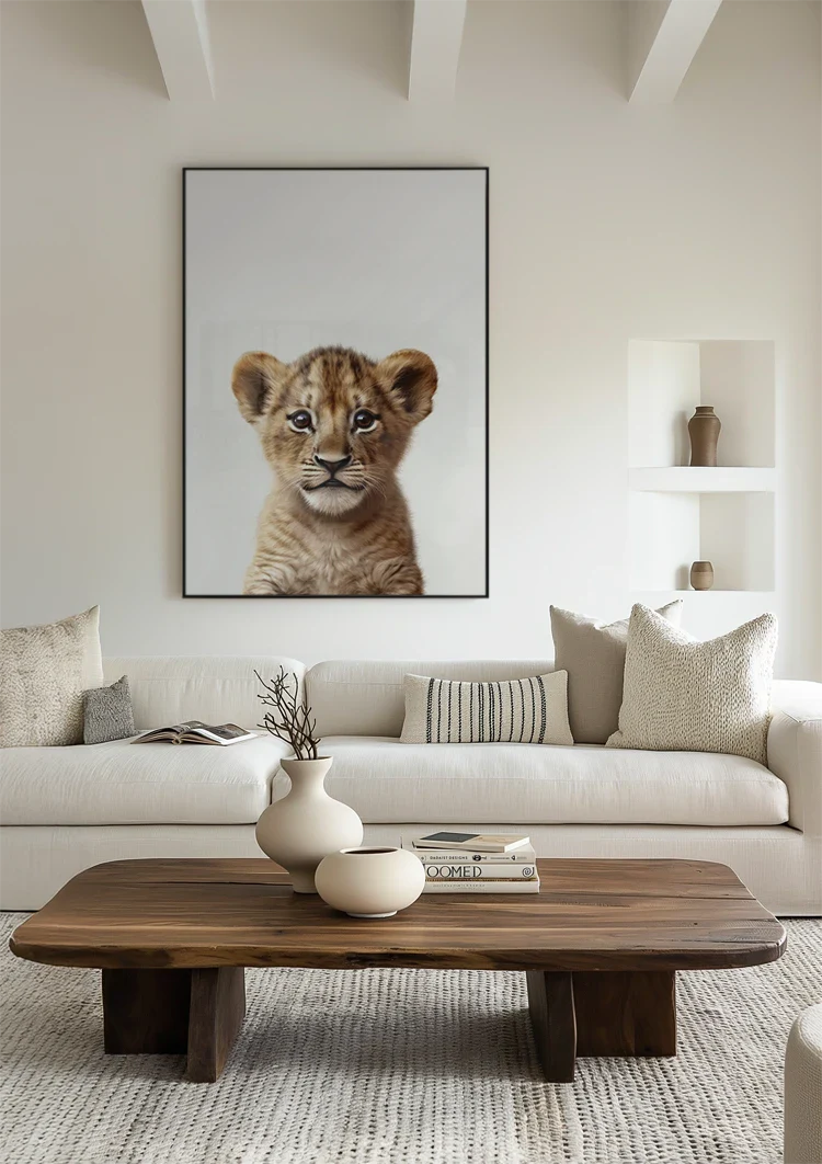 Niedliches Löwenjunges Goldenes Fell Große Augen Verspielt Porträt Gemälde