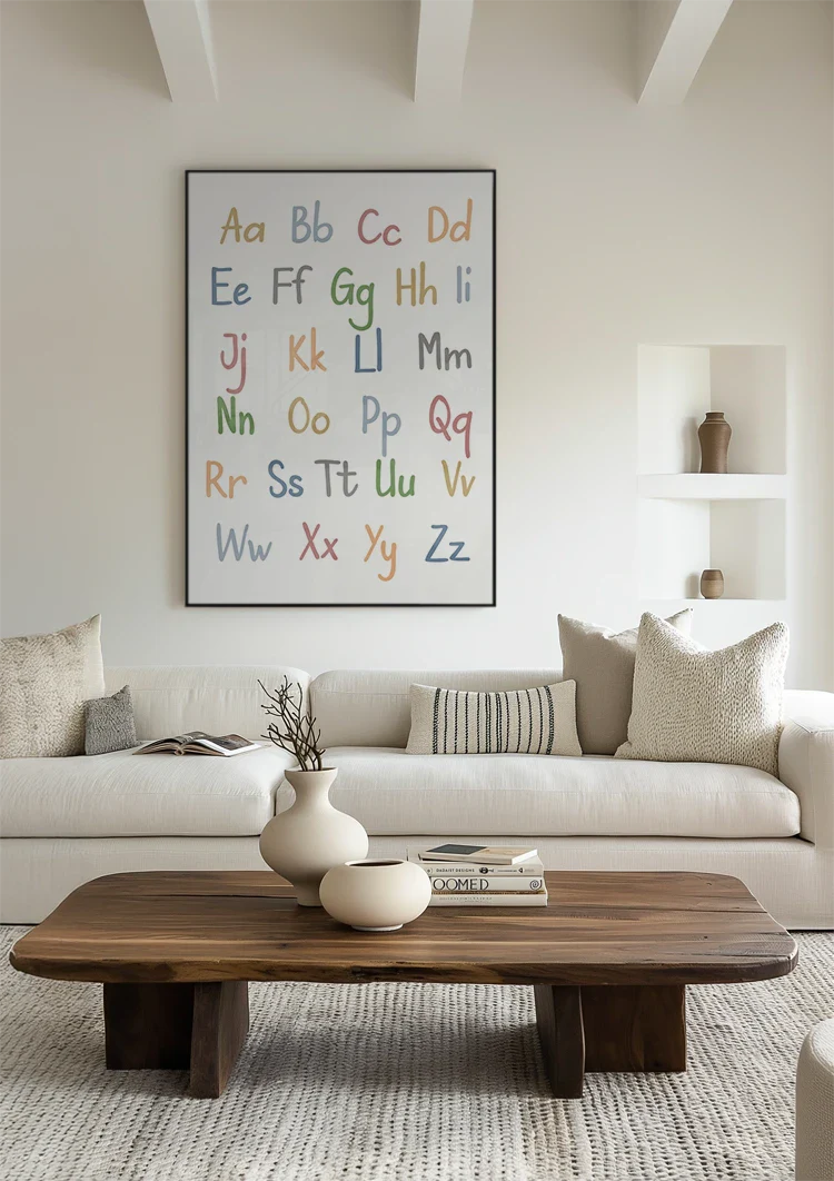 Farbenfrohes Alphabet Poster Verspielte Buchstaben Pastell Kinderzimmer Pädagogisches Bild