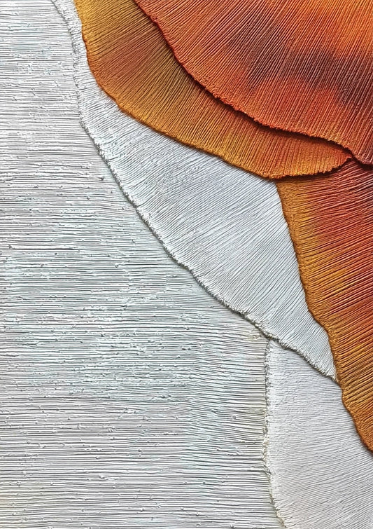 Abstract terracotta vorm canvas schilderij in oranje en wit met een subtiele textuur