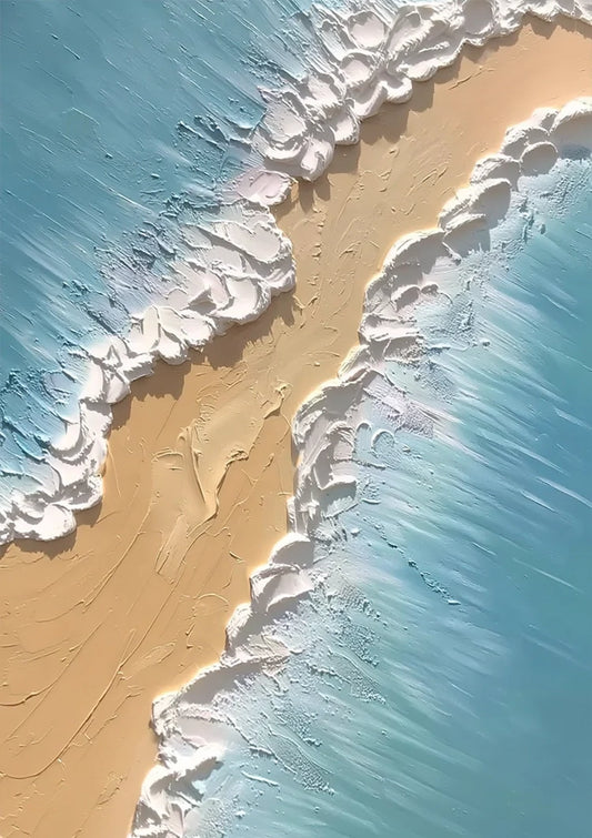 Turquoise Oceangolven Zandstrand Bovenaanzicht Schuimend Zeegezicht Canvas Schilderij