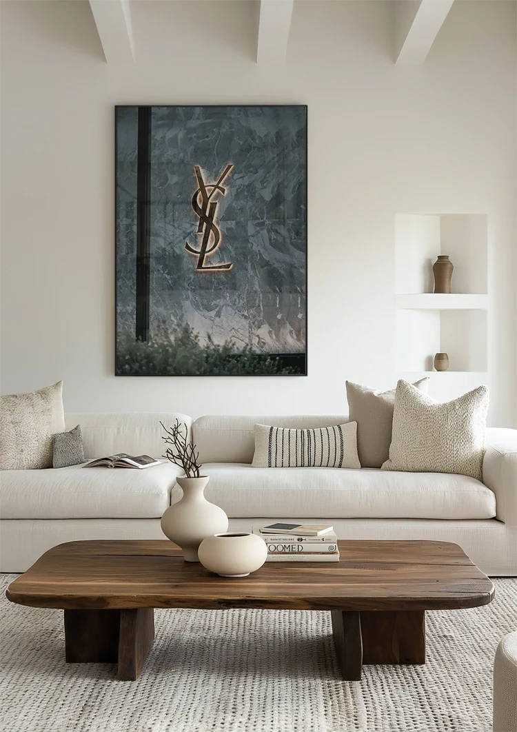 YSL Logo on Marble Background Gold Painting