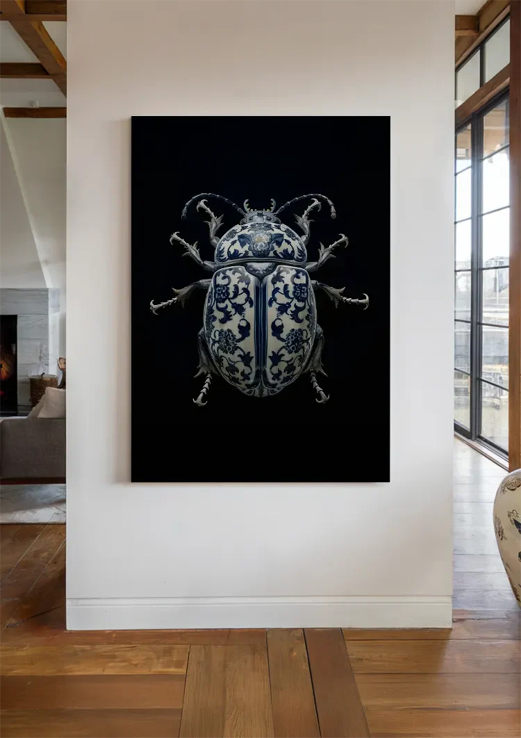 Delft Blue Porcelain Beetle Dark Background Painting