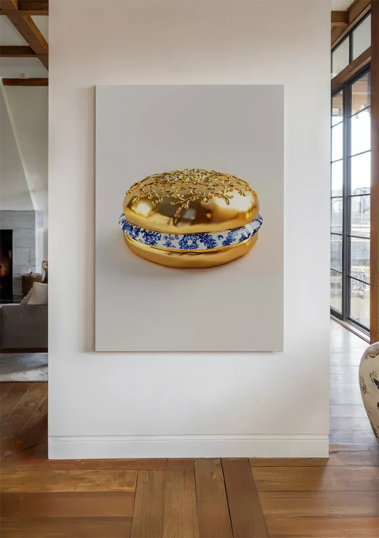 Golden Hamburger Delft Blue Decoration Surreal Painting