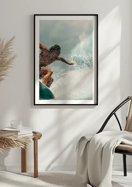 Surfer In Actie Op Golf Spatend Water Close Up Canvas Schilderij