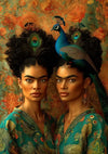 Two Elegant Women with Peacock Exotic Portrait Painting