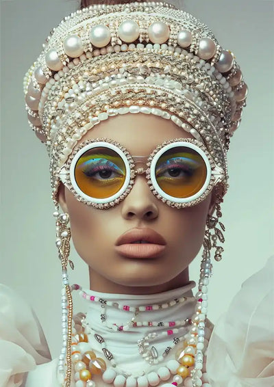 Glamouröse Frau mit Perlen-Sonnenbrille Extravagantes Porträt Leinwandbild