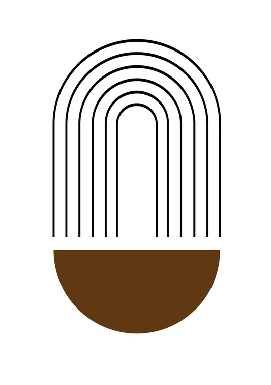 Abstracte boog canvas schilderij in bruin, wit en zwart
