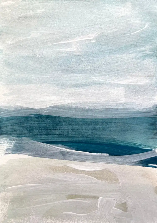 Strand Kust Golven Blauw Zand Impressionistisch Abstract Zee Canvas Schilderij
