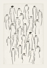 Menigte Met Hoeden Lijntekening Minimalistisch Zwart Wit Mensen Kunst Canvas Schilderij