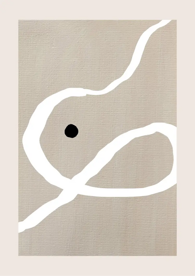 Abstracte Witte Lijn Zwarte Stip Beige Achtergrond Modern Canvas Schilderij