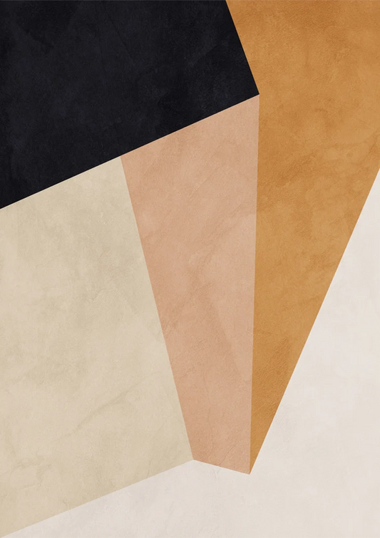 Geometrisches Dreiecke Leinwandbild in Schwarz, Ockergelb und Sandbeige