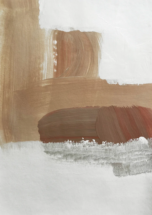 Abstracte verfstreken canvas schilderij in beige, bruin en terracotta tinten