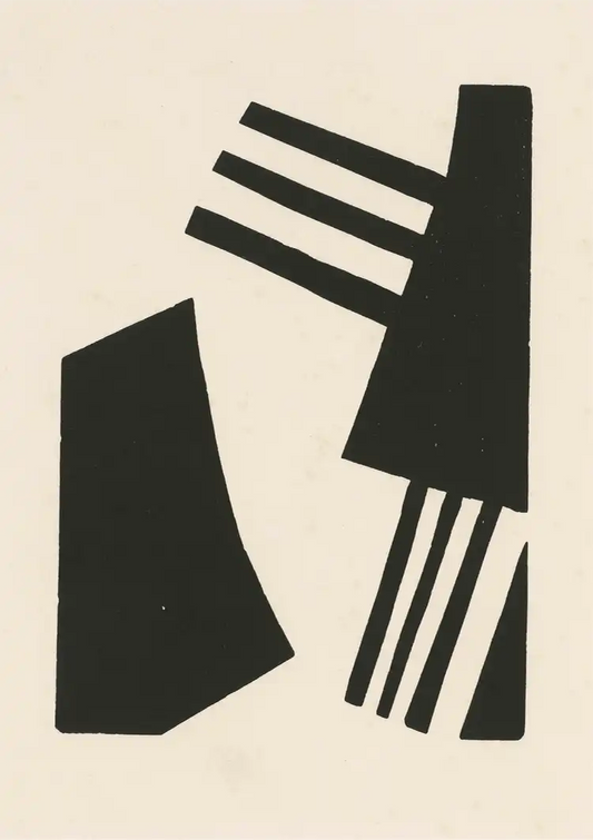 Zwarte geometrische vormen canvas schilderij op een crèmekleurige achtergrond