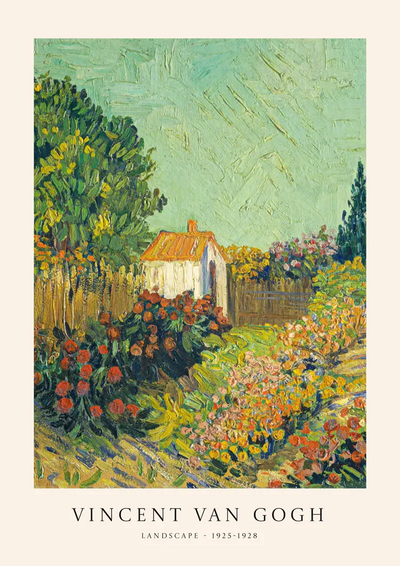 Weelderige Tuin Huisje Rood Dak Kleurrijke Bloemen Canvas Schilderij