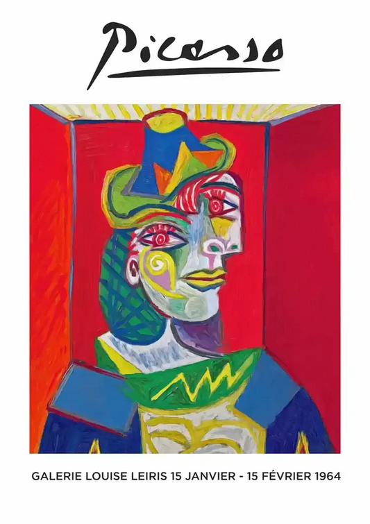 Kleurrijk kubistisch Picasso kunstwerk canvas schilderij in blauw, geel en paars