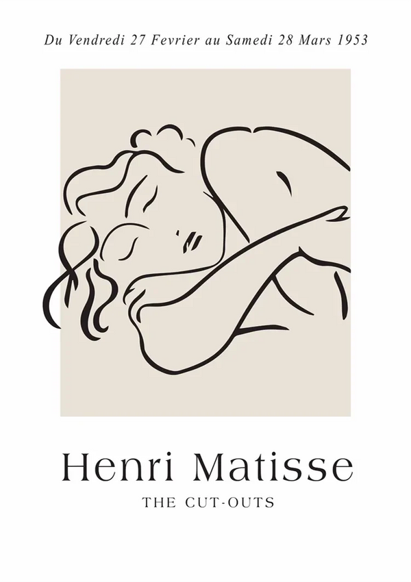 Lying Woman Minimalist Line Art Beige Background Painting