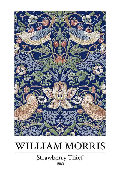 William Morris Strawberry Thief Birds Strawberries Dark Blue Classic Art Canvas Painting
