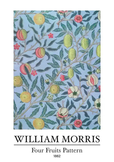 William Morris Fruit Pattern Colorful Fruits Blue Background Canvas Painting