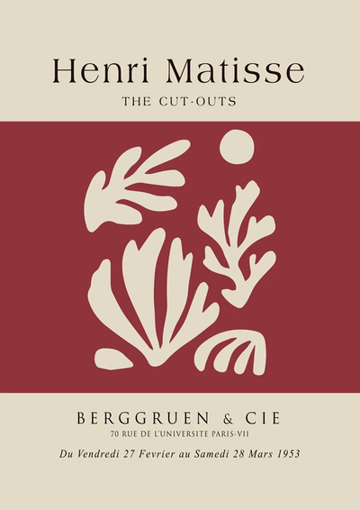 H. Matisse Abstracte Bladvormen Wit Rood Berggruen Galerie Poster Canvas Schilderij
