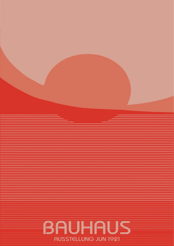 Bauhaus Rode Ondergaande Zon Horizontale Lijnen Schilderij