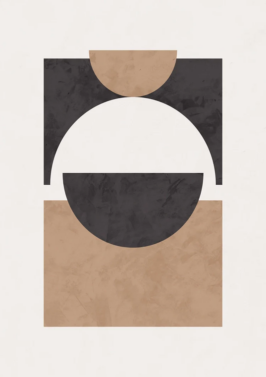 Geometrische Formen Leinwandbild in Schwarz, Creme und Beige auf strukturiertem Hintergrund