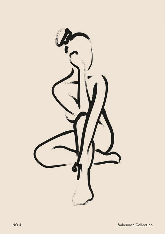 Sitzende Frau Leinwandbild als minimalistische Linienzeichnung im Bohemian-Stil