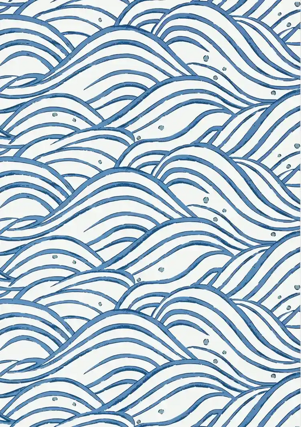 Blue Waves Pattern White Background Ocean Painting