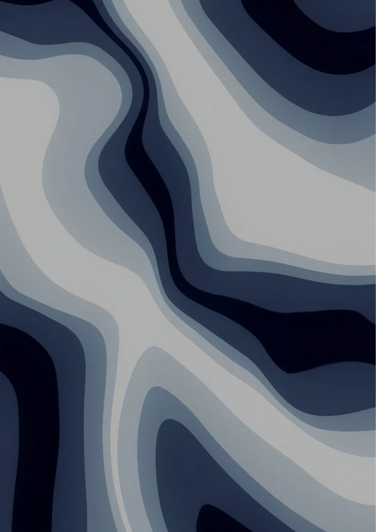 Abstracte Vloeiende Golven Marineblauw Grijs Modern Canvas Schilderij