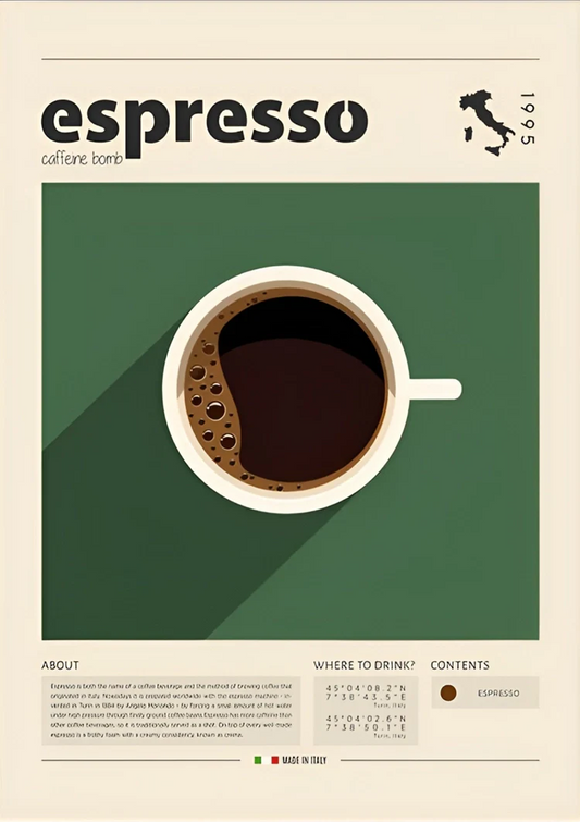 Espressotasse Leinwandbild im Retro-Stil mit grünem Hintergrund