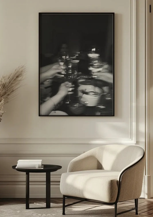 Cheers Glasses Hands Party Black and White Photography Painting