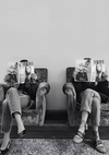 Two Women Armchairs Fashion Magazines Black White Waiting Room Painting