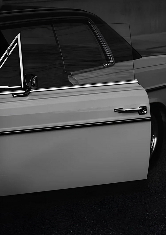 Vintage Auto in Schwarz-Weiß Leinwandbild mit elegantem Seitenprofil