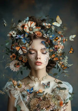 Woman Flower Crown Butterflies Botanical Portrait Nature Canvas Painting
