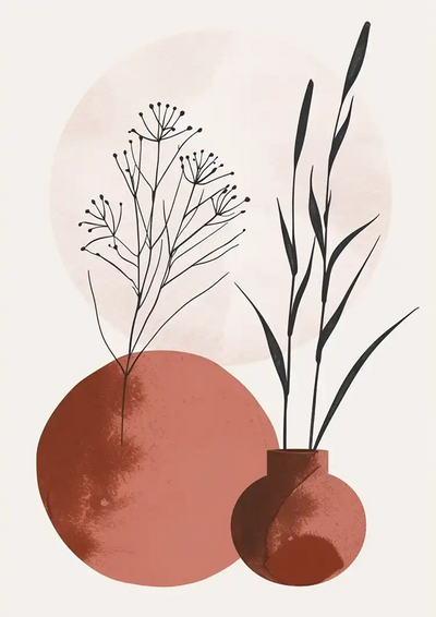 Minimalistische Vazen Botanische Motieven Terracotta Tonen Canvas Schilderij