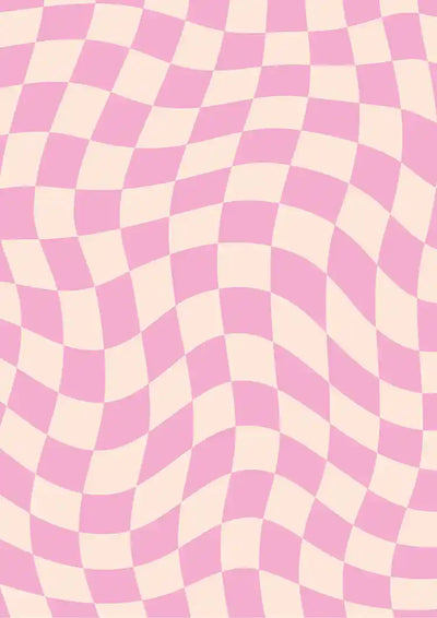 Pink Cream Wavy Checkerboard Pattern Optical Illusion Canvas Painting