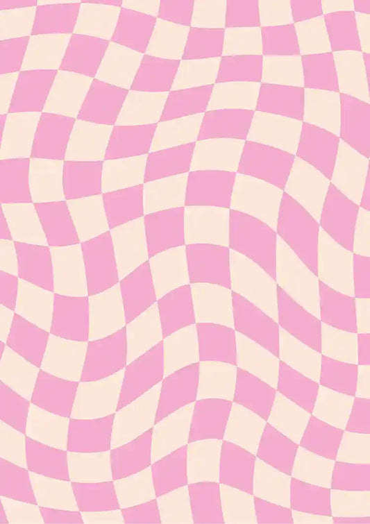 Roze Crème Golvend Dambordpatroon Optische Illusie Canvas Schilderij