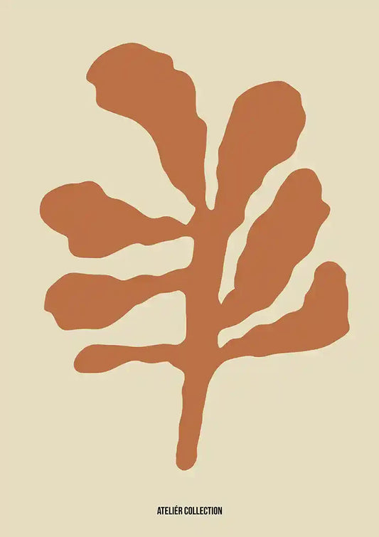 Terrakotta Blatt auf beigem Hintergrund Leinwandbild in Terrakotta und Beige, botanischer Stil